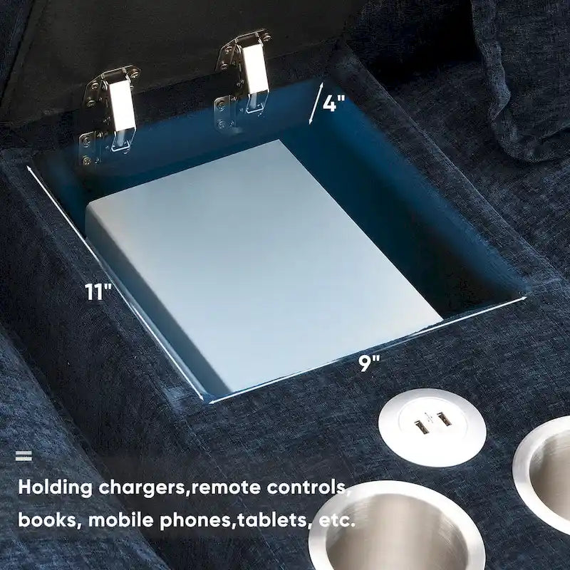 123*55 Canapé d'angle moderne en U avec console, porte-gobelets et ports USB, rembourré, canapé-lit avec méridienne