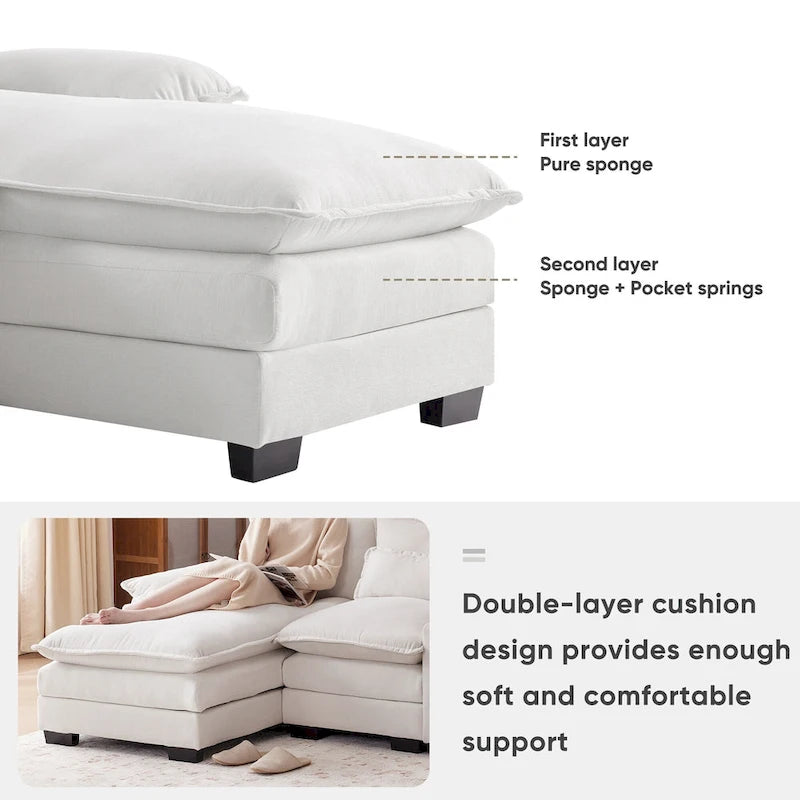 123*55 Canapé d'angle moderne en U avec console, porte-gobelets et ports USB, rembourré, canapé-lit avec méridienne