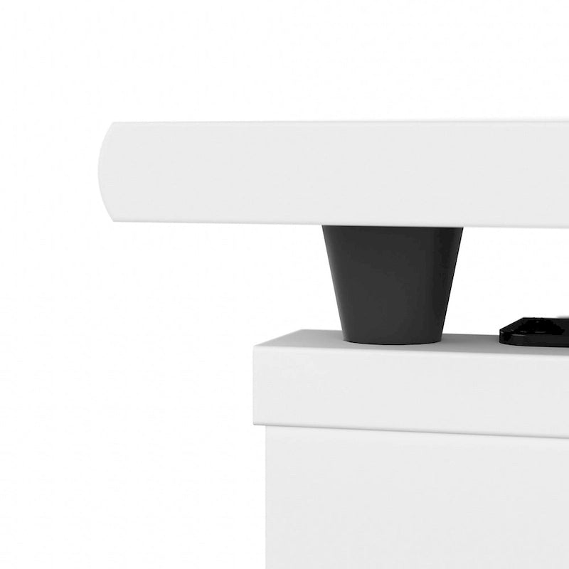 Bureau d'angle réglable en hauteur 72 W à trois niveaux avec étagère.