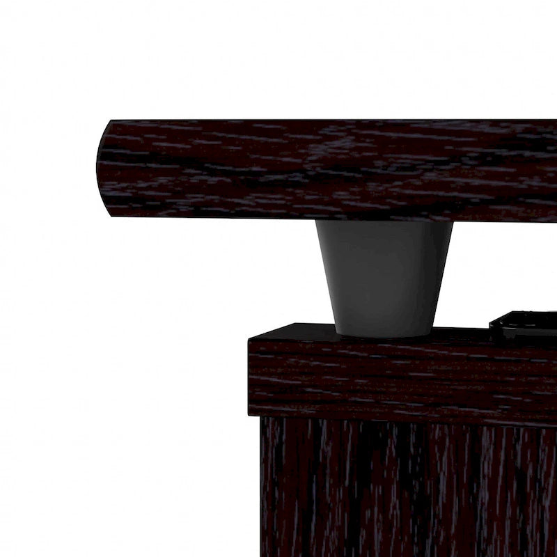 Bureau d'angle réglable en hauteur 72 W à trois niveaux avec étagère.