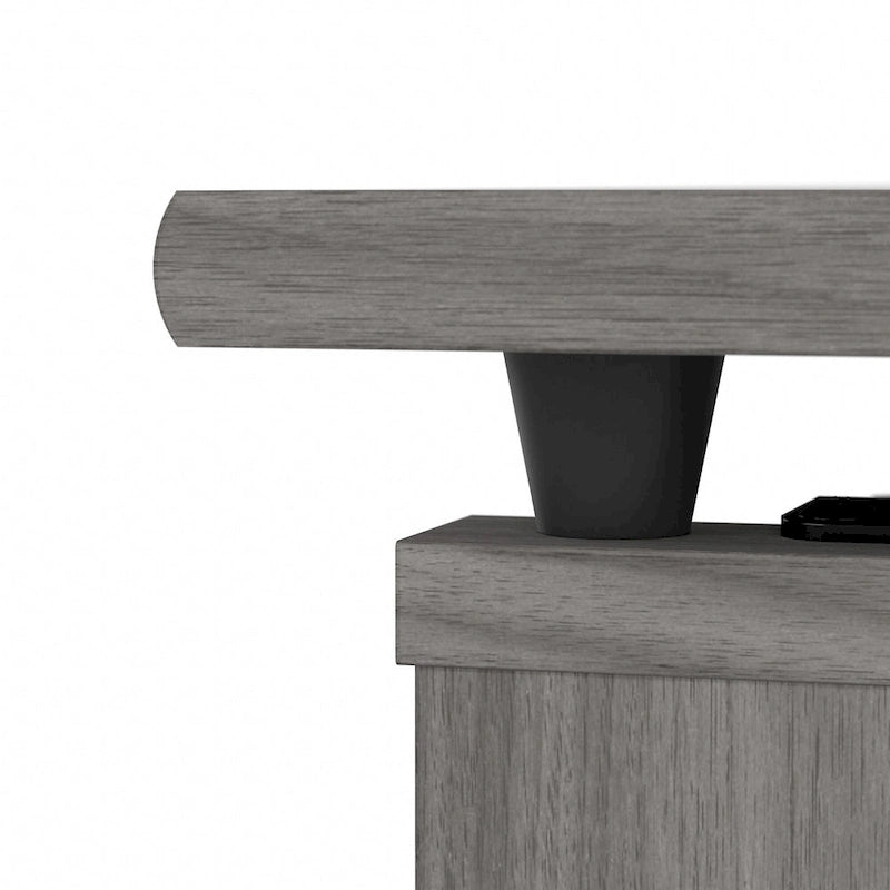 Bureau d'angle réglable en hauteur 72 W à trois niveaux avec étagère.