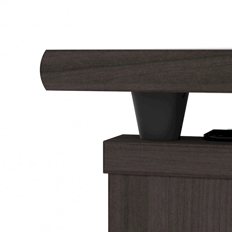Bureau d'angle réglable en hauteur 72 W à trois niveaux avec étagère.