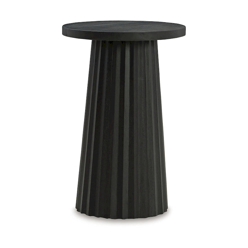 Petite table d'appoint avec une base classique en bois massif noir dotée d'un évidement rond, 14 pouces.