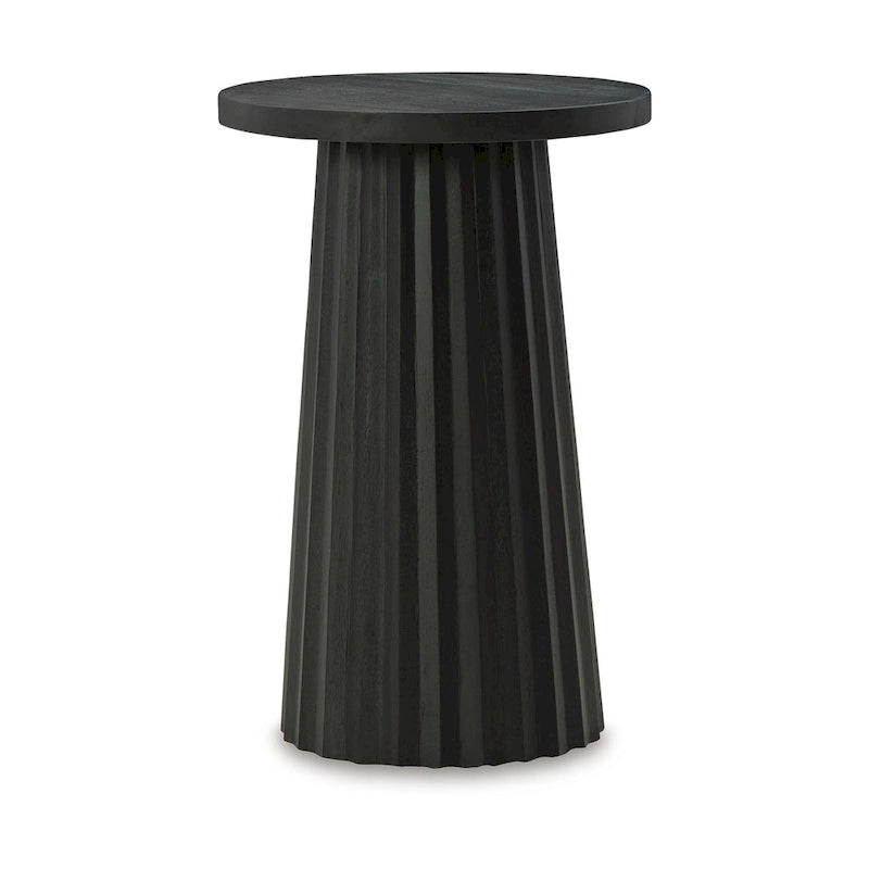 Petite table d'appoint avec une base classique en bois massif noir dotée d'un évidement rond, 14 pouces.
