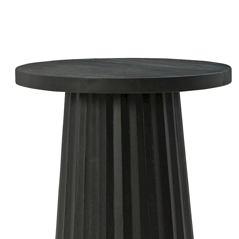 Petite table d'appoint avec une base classique en bois massif noir dotée d'un évidement rond, 14 pouces.