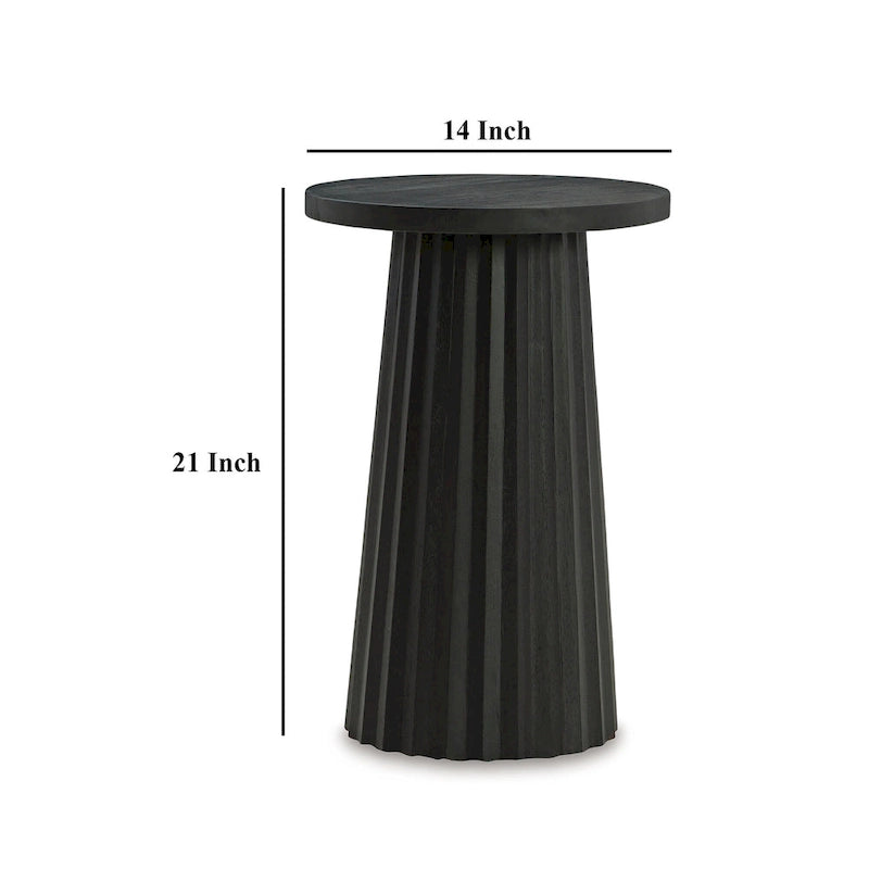 Petite table d'appoint avec une base classique en bois massif noir dotée d'un évidement rond, 14 pouces.