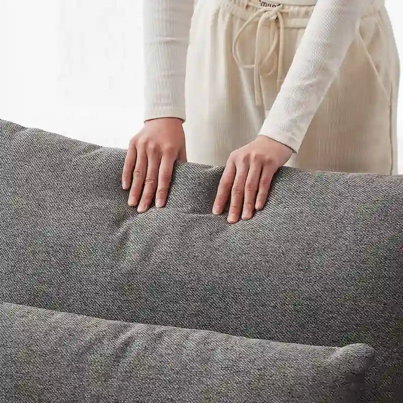 Canapé d'angle en lin avec pouf et oreillers lombaires