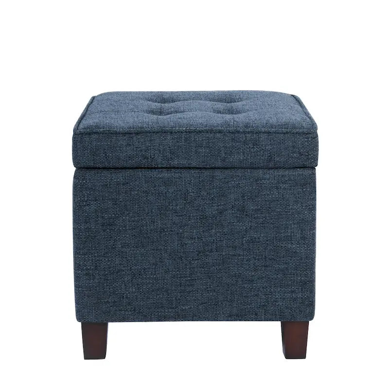 Pouffe de rangement, plateau carré de 45,7 cm, tissu tissé bleu marine