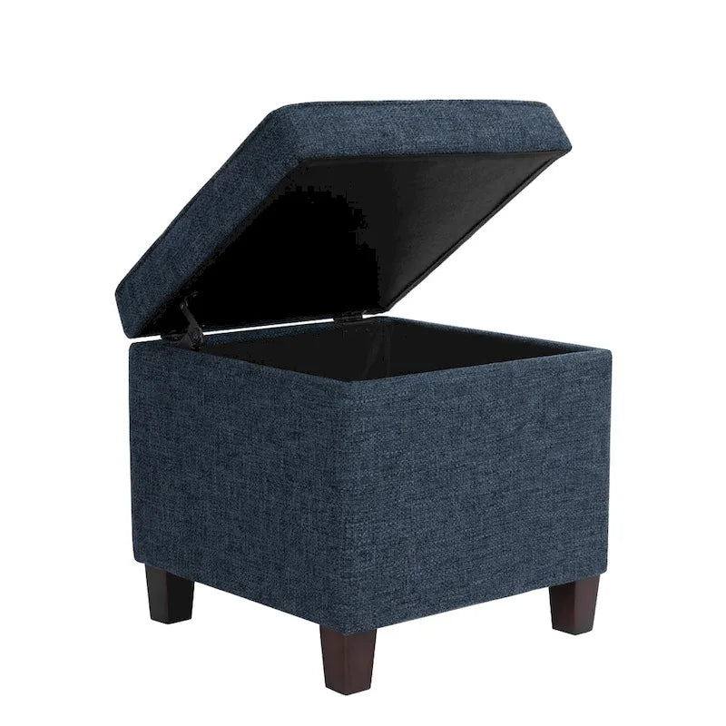 Pouffe de rangement, plateau carré de 45,7 cm, tissu tissé bleu marine