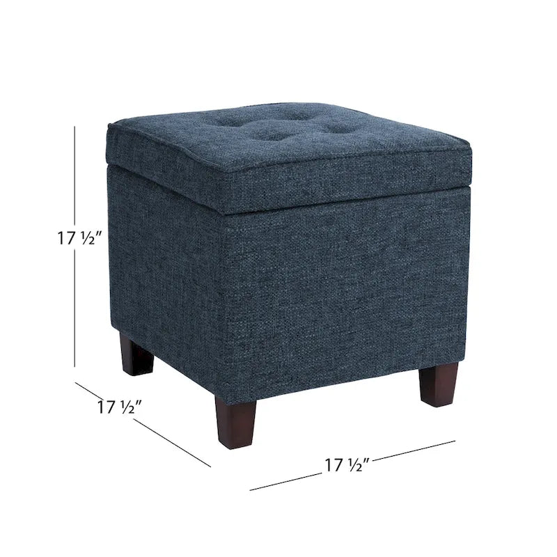 Pouffe de rangement, plateau carré de 45,7 cm, tissu tissé bleu marine