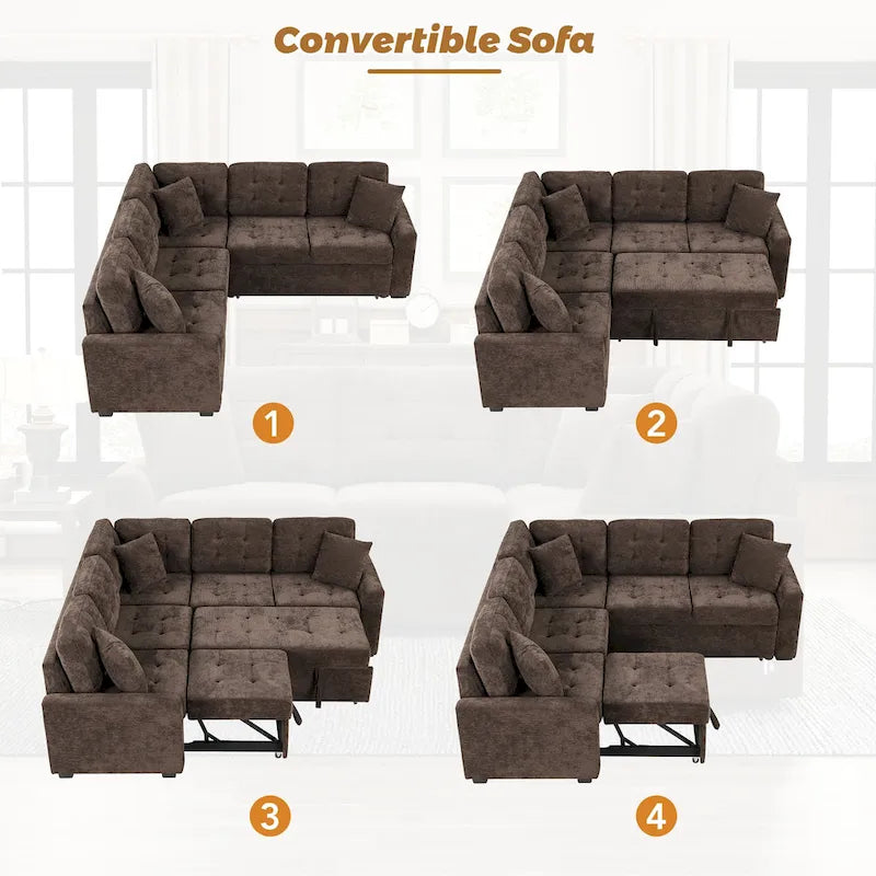 Ce canapé-lit d'angle escamotable, équipé de roulettes, d'un port USB et d'une prise de courant, est un choix idéal et entièrement fonctionnel pour un sommeil confortable dans le salon.