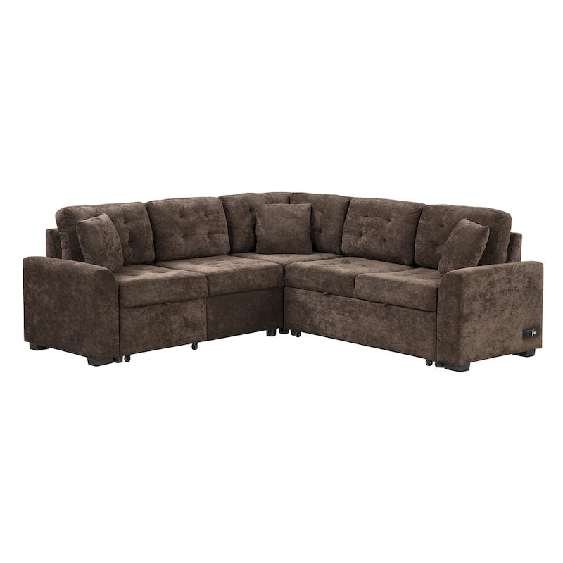 Ce canapé-lit d'angle escamotable, équipé de roulettes, d'un port USB et d'une prise de courant, est un choix idéal et entièrement fonctionnel pour un sommeil confortable dans le salon.
