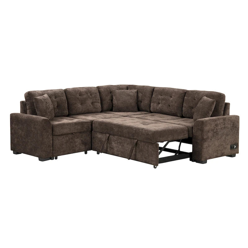 Ce canapé-lit d'angle escamotable, équipé de roulettes, d'un port USB et d'une prise de courant, est un choix idéal et entièrement fonctionnel pour un sommeil confortable dans le salon.