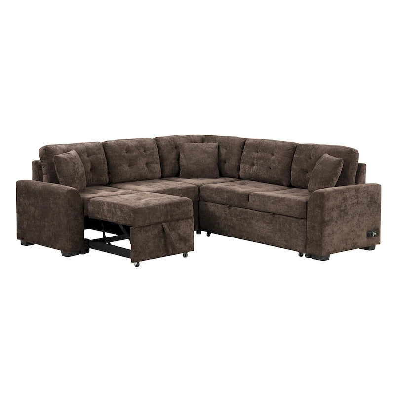 Ce canapé-lit d'angle escamotable, équipé de roulettes, d'un port USB et d'une prise de courant, est un choix idéal et entièrement fonctionnel pour un sommeil confortable dans le salon.