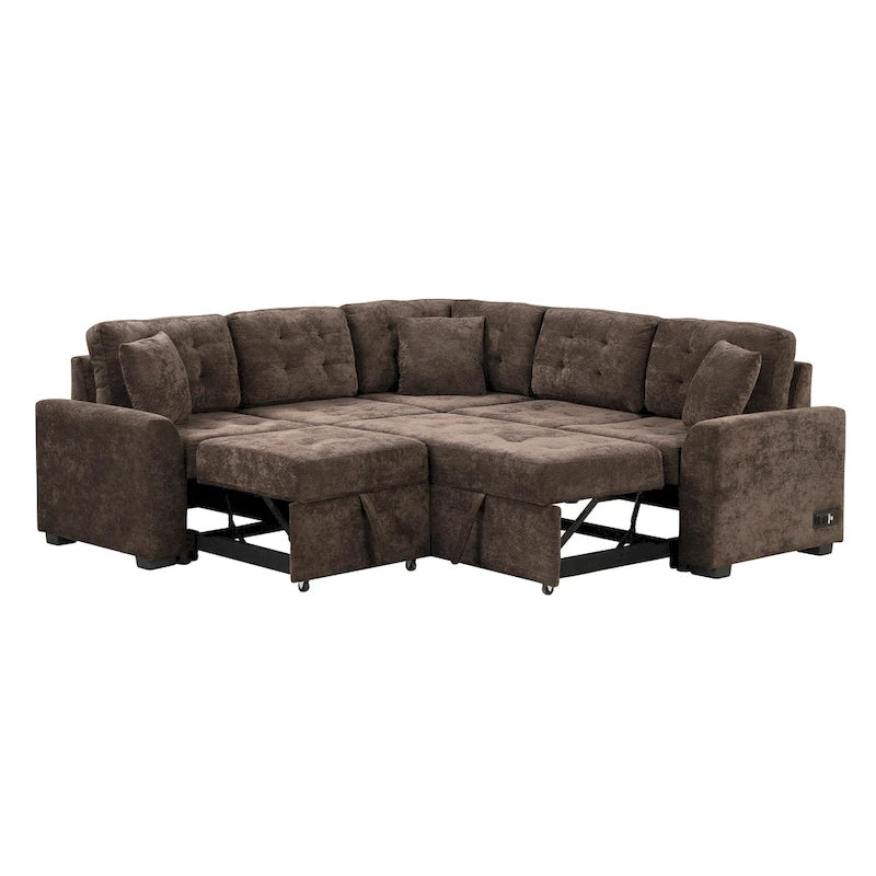 Ce canapé-lit d'angle escamotable, équipé de roulettes, d'un port USB et d'une prise de courant, est un choix idéal et entièrement fonctionnel pour un sommeil confortable dans le salon.