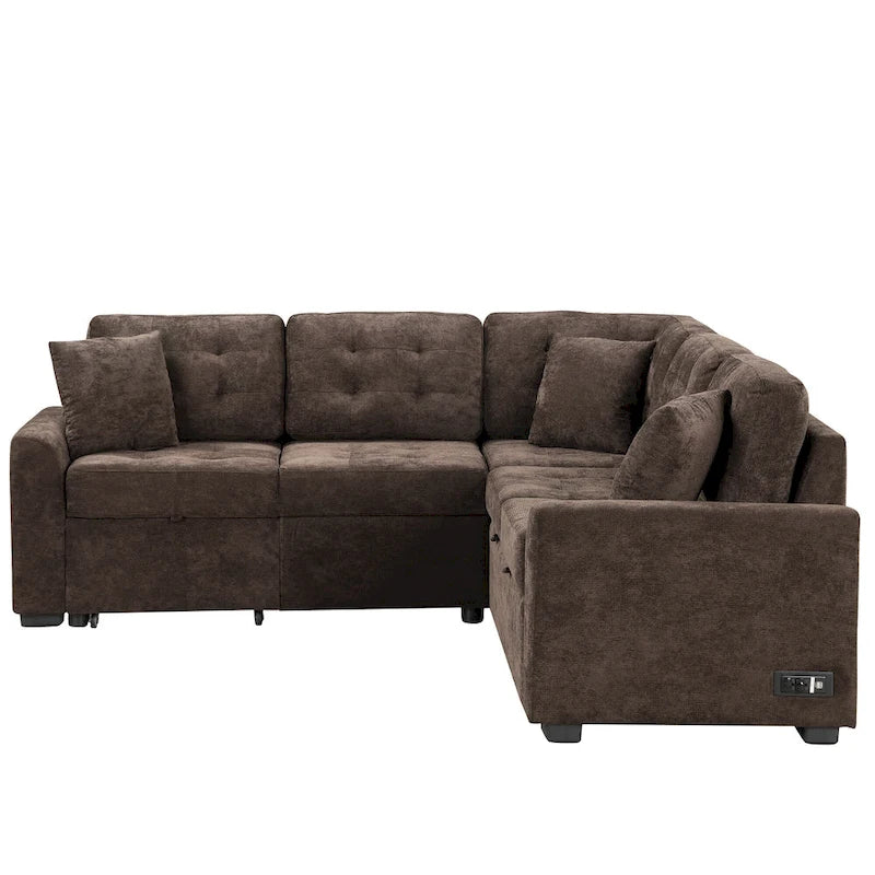 Ce canapé-lit d'angle escamotable, équipé de roulettes, d'un port USB et d'une prise de courant, est un choix idéal et entièrement fonctionnel pour un sommeil confortable dans le salon.