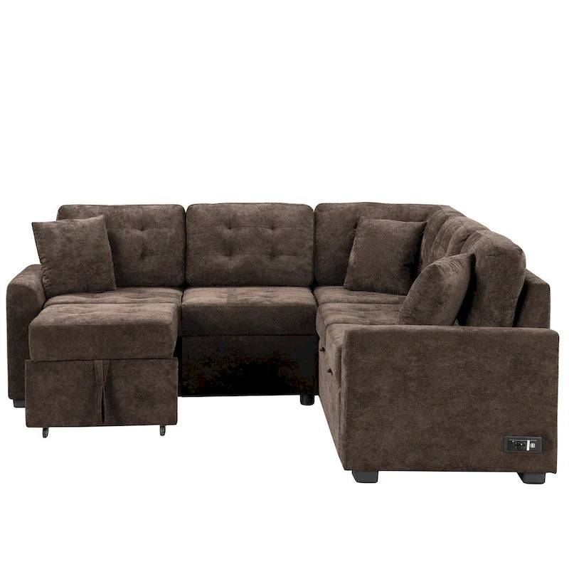 Ce canapé-lit d'angle escamotable, équipé de roulettes, d'un port USB et d'une prise de courant, est un choix idéal et entièrement fonctionnel pour un sommeil confortable dans le salon.