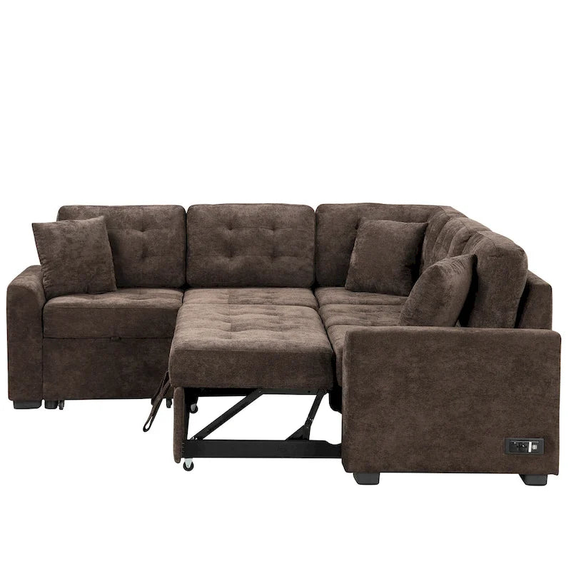 Ce canapé-lit d'angle escamotable, équipé de roulettes, d'un port USB et d'une prise de courant, est un choix idéal et entièrement fonctionnel pour un sommeil confortable dans le salon.