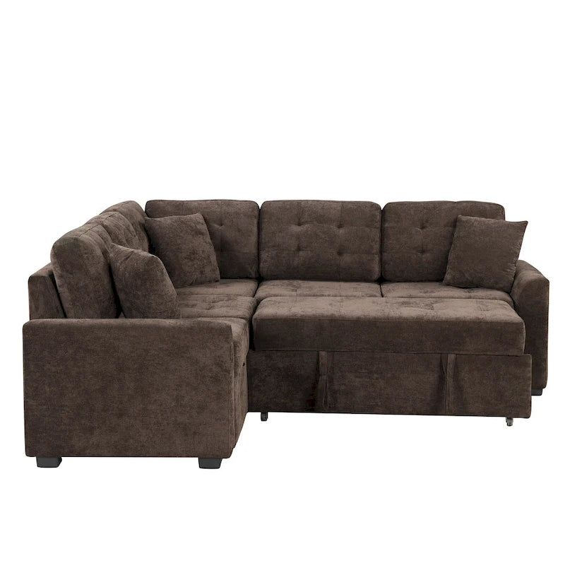 Ce canapé-lit d'angle escamotable, équipé de roulettes, d'un port USB et d'une prise de courant, est un choix idéal et entièrement fonctionnel pour un sommeil confortable dans le salon.