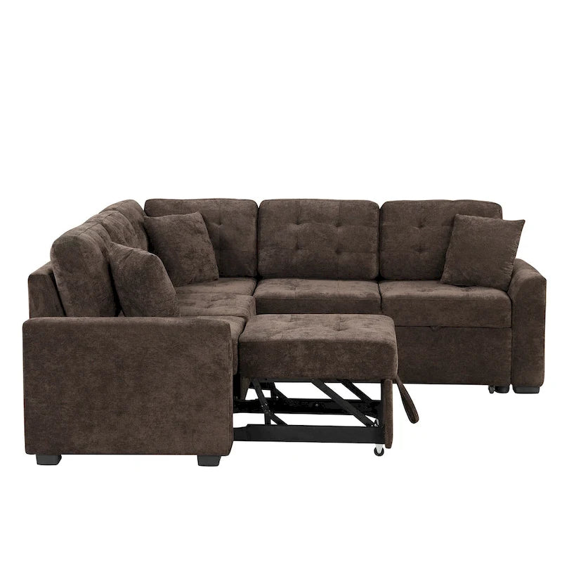 Ce canapé-lit d'angle escamotable, équipé de roulettes, d'un port USB et d'une prise de courant, est un choix idéal et entièrement fonctionnel pour un sommeil confortable dans le salon.