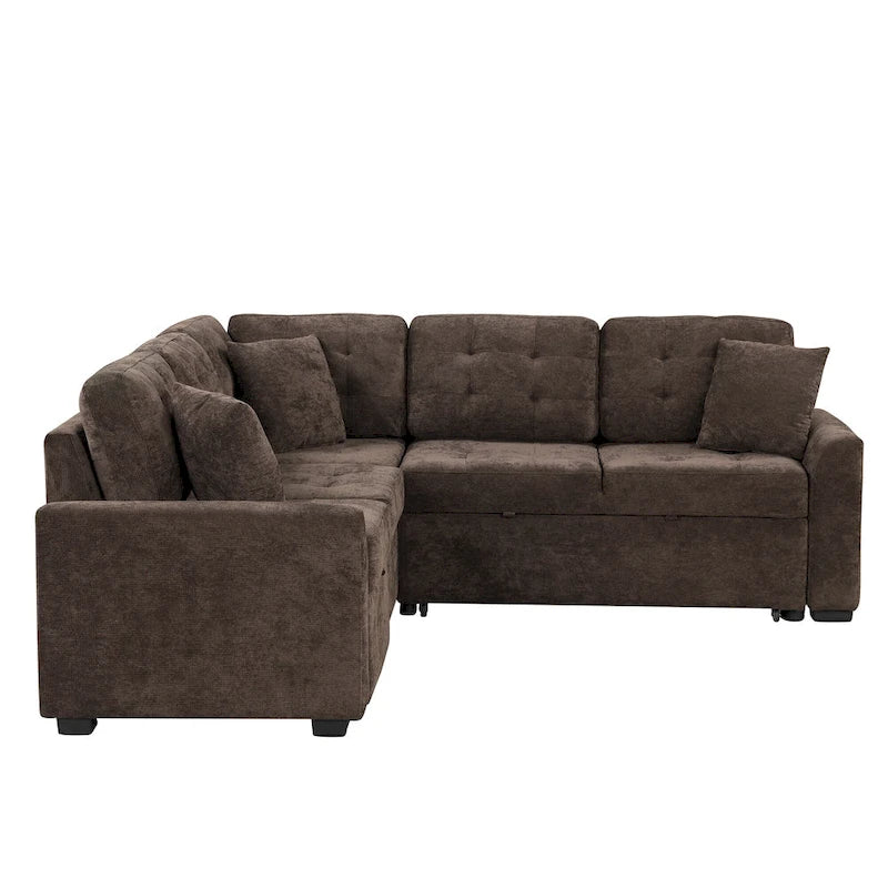 Ce canapé-lit d'angle escamotable, équipé de roulettes, d'un port USB et d'une prise de courant, est un choix idéal et entièrement fonctionnel pour un sommeil confortable dans le salon.