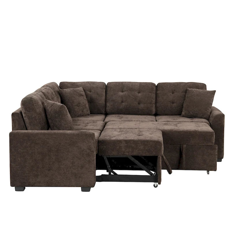Ce canapé-lit d'angle escamotable, équipé de roulettes, d'un port USB et d'une prise de courant, est un choix idéal et entièrement fonctionnel pour un sommeil confortable dans le salon.