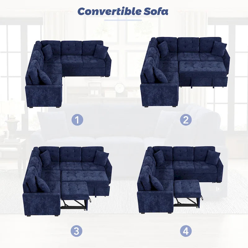 Ce canapé-lit d'angle escamotable, équipé de roulettes, d'un port USB et d'une prise de courant, est un choix idéal et entièrement fonctionnel pour un sommeil confortable dans le salon.
