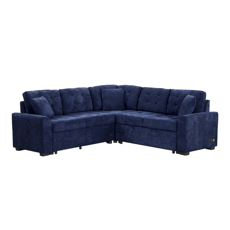 Ce canapé-lit d'angle escamotable, équipé de roulettes, d'un port USB et d'une prise de courant, est un choix idéal et entièrement fonctionnel pour un sommeil confortable dans le salon.