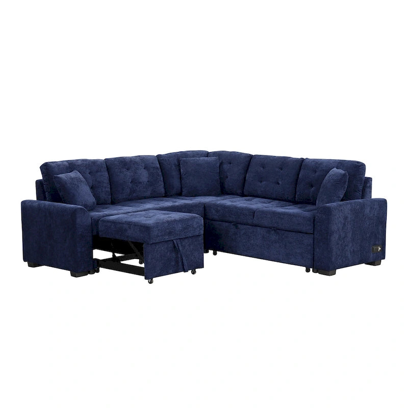 Ce canapé-lit d'angle escamotable, équipé de roulettes, d'un port USB et d'une prise de courant, est un choix idéal et entièrement fonctionnel pour un sommeil confortable dans le salon.
