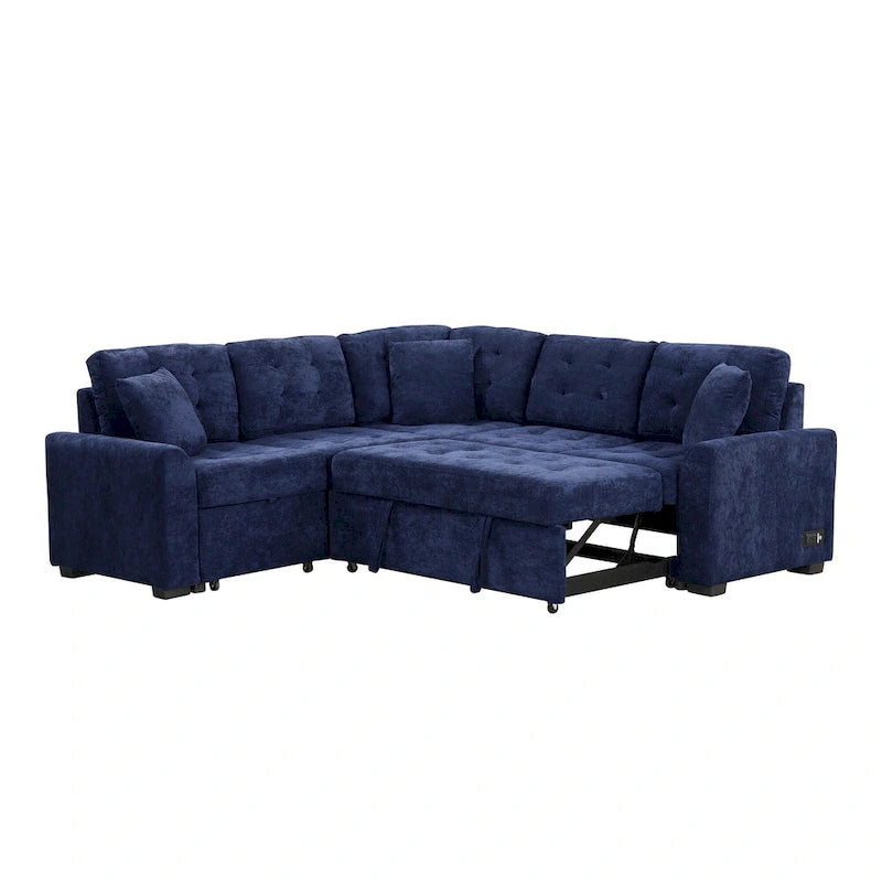 Ce canapé-lit d'angle escamotable, équipé de roulettes, d'un port USB et d'une prise de courant, est un choix idéal et entièrement fonctionnel pour un sommeil confortable dans le salon.