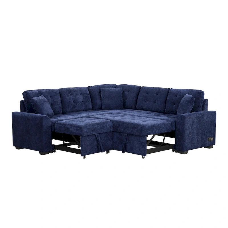 Ce canapé-lit d'angle escamotable, équipé de roulettes, d'un port USB et d'une prise de courant, est un choix idéal et entièrement fonctionnel pour un sommeil confortable dans le salon.