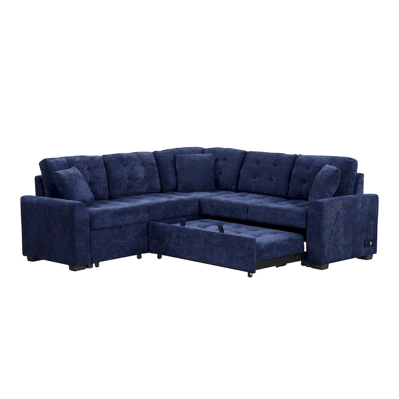Ce canapé-lit d'angle escamotable, équipé de roulettes, d'un port USB et d'une prise de courant, est un choix idéal et entièrement fonctionnel pour un sommeil confortable dans le salon.
