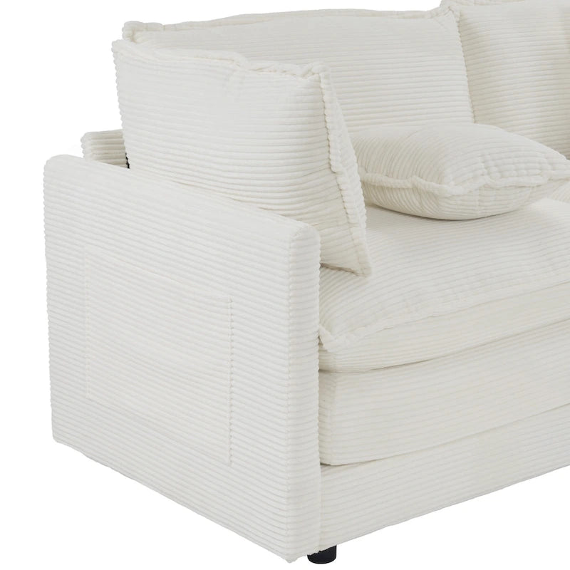 Canapé d'angle modulable en velours côtelé avec poches de rangement latérales