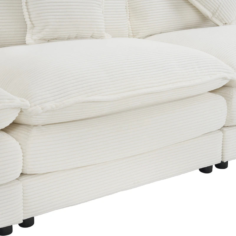 Canapé d'angle modulable en velours côtelé avec poches de rangement latérales