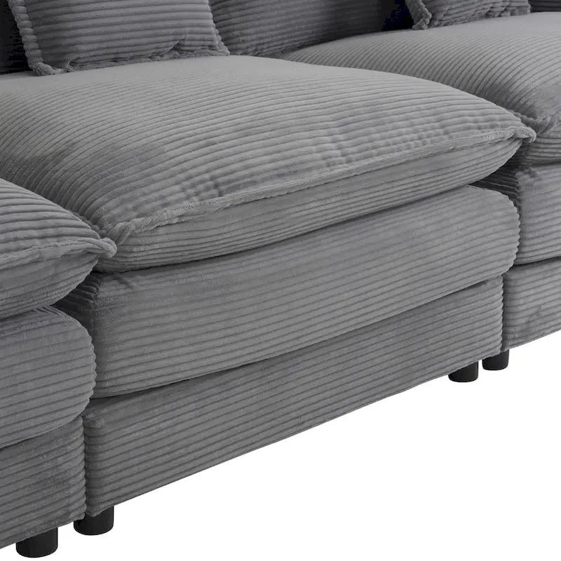 Canapé d'angle modulable en velours côtelé avec poches de rangement latérales