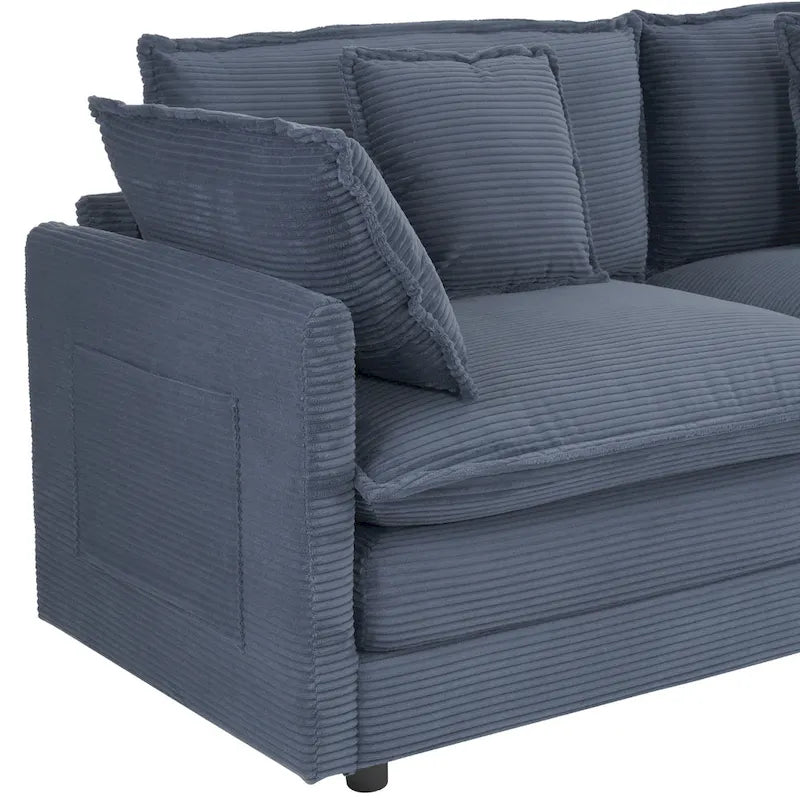 Canapé d'angle modulable en velours côtelé avec poches de rangement latérales