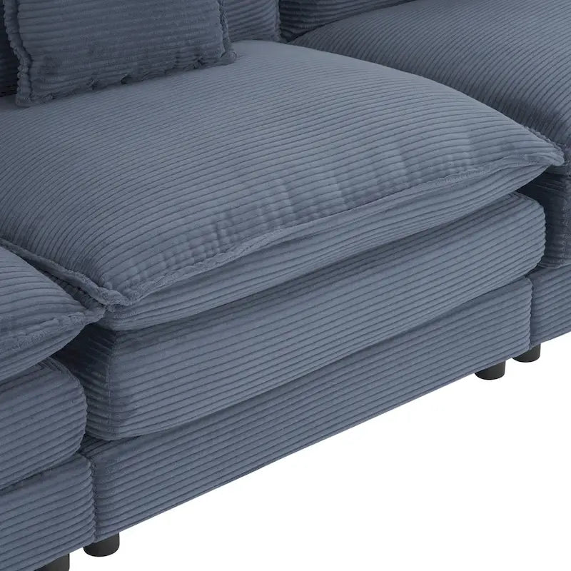 Canapé d'angle modulable en velours côtelé avec poches de rangement latérales
