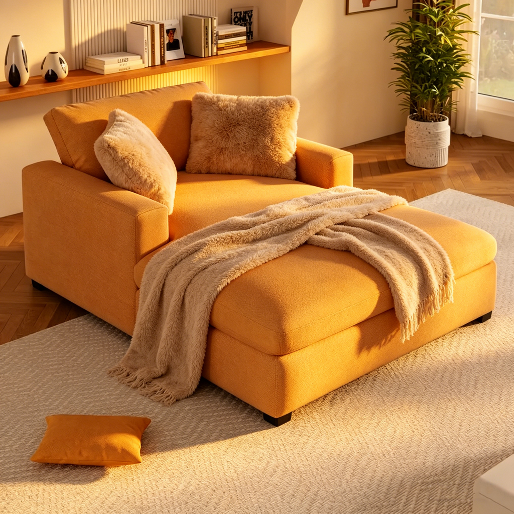 Chaise longue jaune 53,5 avec pieds en bois