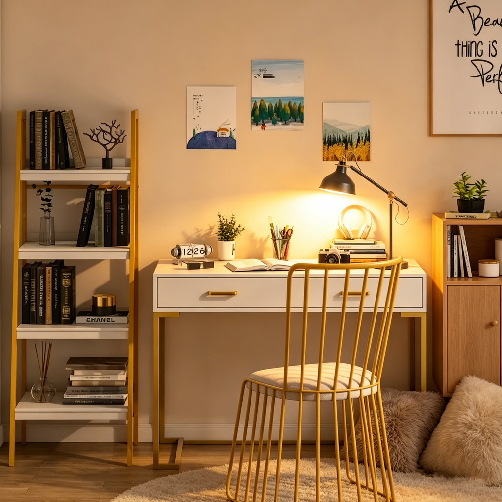 Bureau d'ordinateur moderne / Bureau de travail avec 2 tiroirs pour chambre à coucher, bureau à domicile