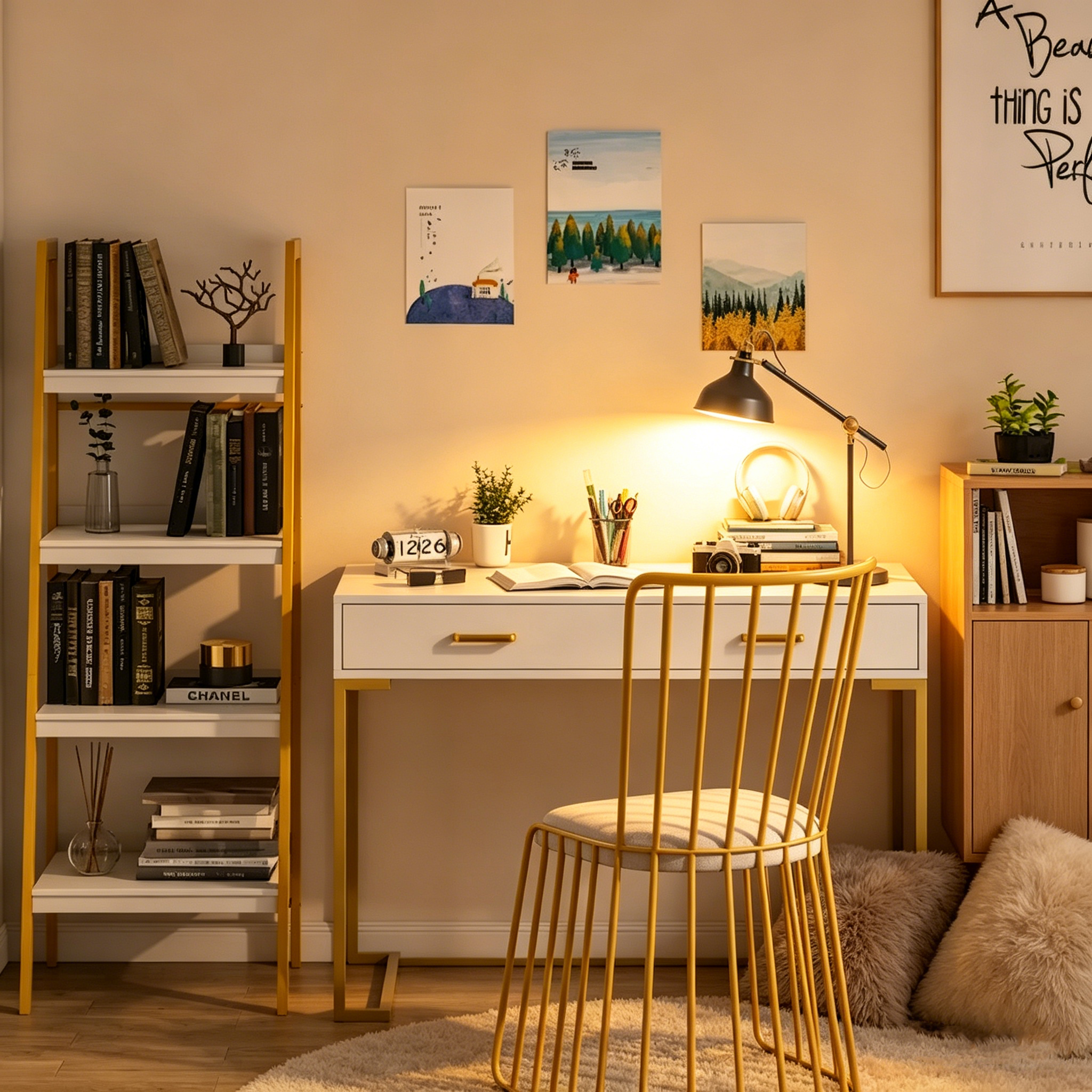 Bureau d'ordinateur moderne / Bureau de travail avec 2 tiroirs pour chambre à coucher, bureau à domicile