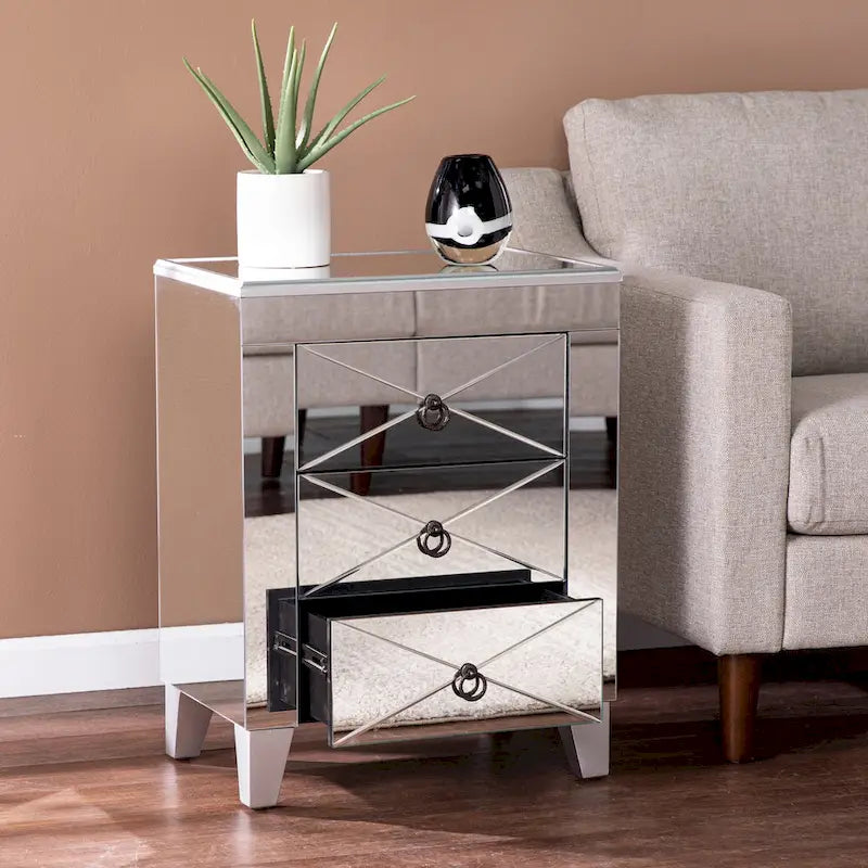 Table d'appoint miroir moderne de style médiéval avec fonction de rangement