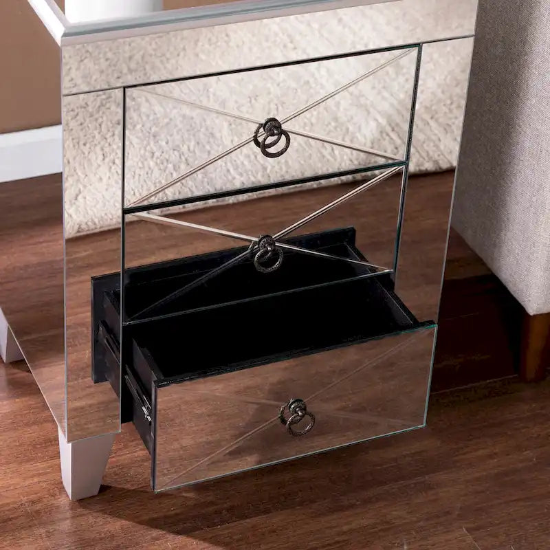 Table d'appoint miroir moderne de style médiéval avec fonction de rangement