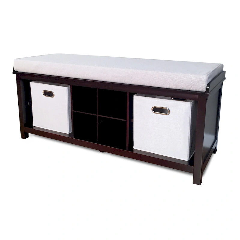 Banc d'entrée en bois massif avec 4 étagères à chaussures, brun expresso.