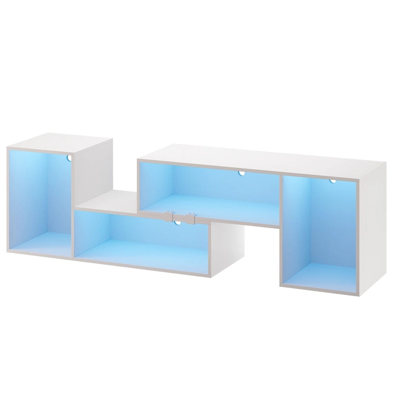 Meuble TV DIY moderne, meuble de rangement transformable avec bande lumineuse LED.