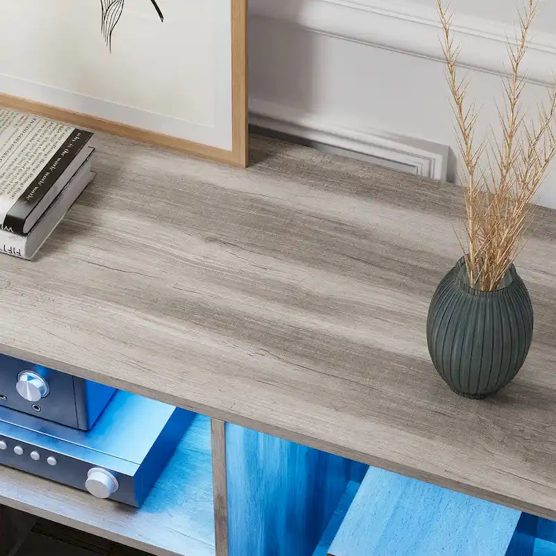 Meuble TV DIY moderne, meuble de rangement transformable avec bande lumineuse LED.