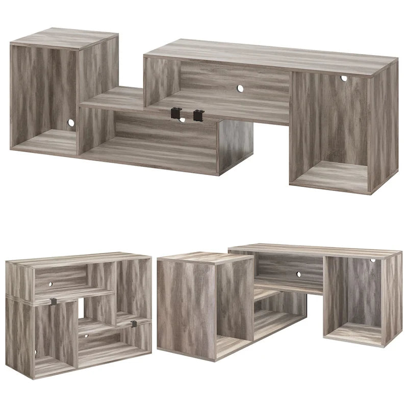 Meuble TV DIY moderne, meuble de rangement transformable avec bande lumineuse LED.