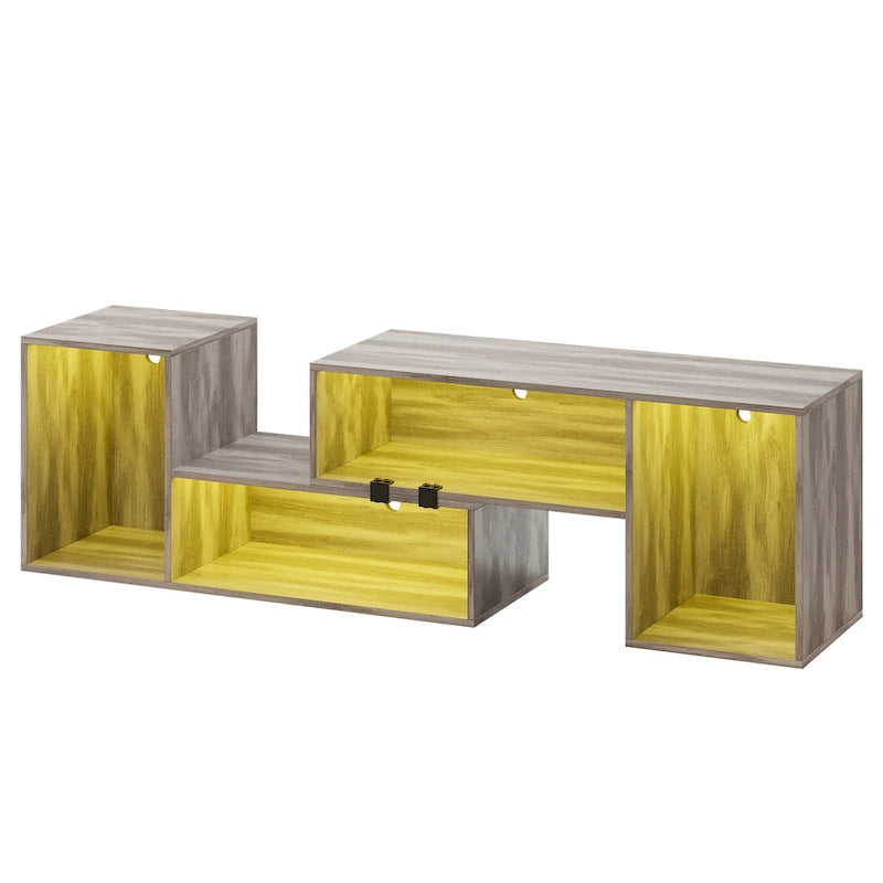 Meuble TV DIY moderne, meuble de rangement transformable avec bande lumineuse LED.