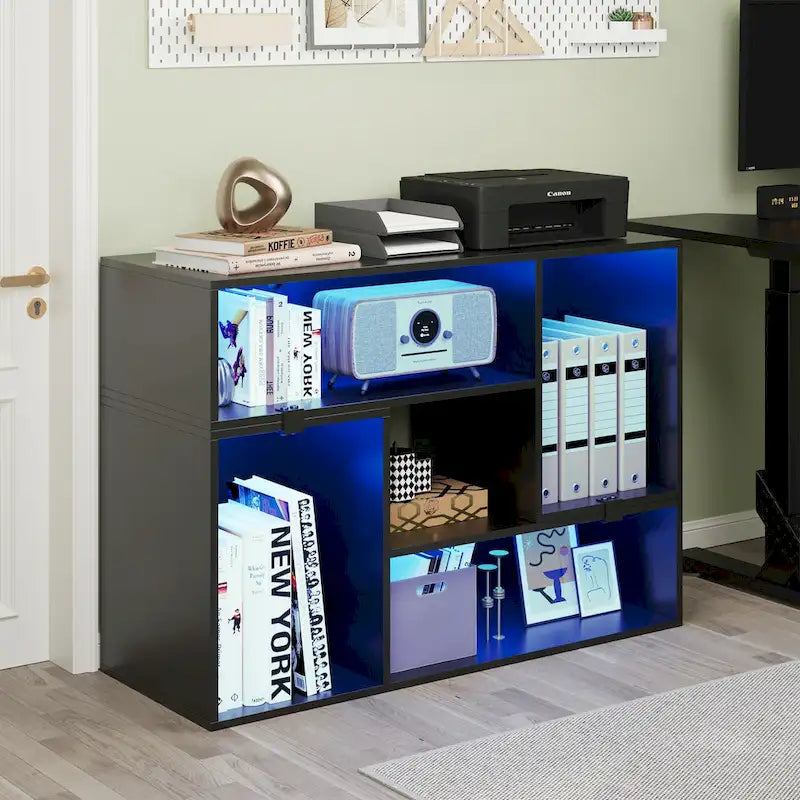 Meuble TV DIY moderne, meuble de rangement transformable avec bande lumineuse LED.