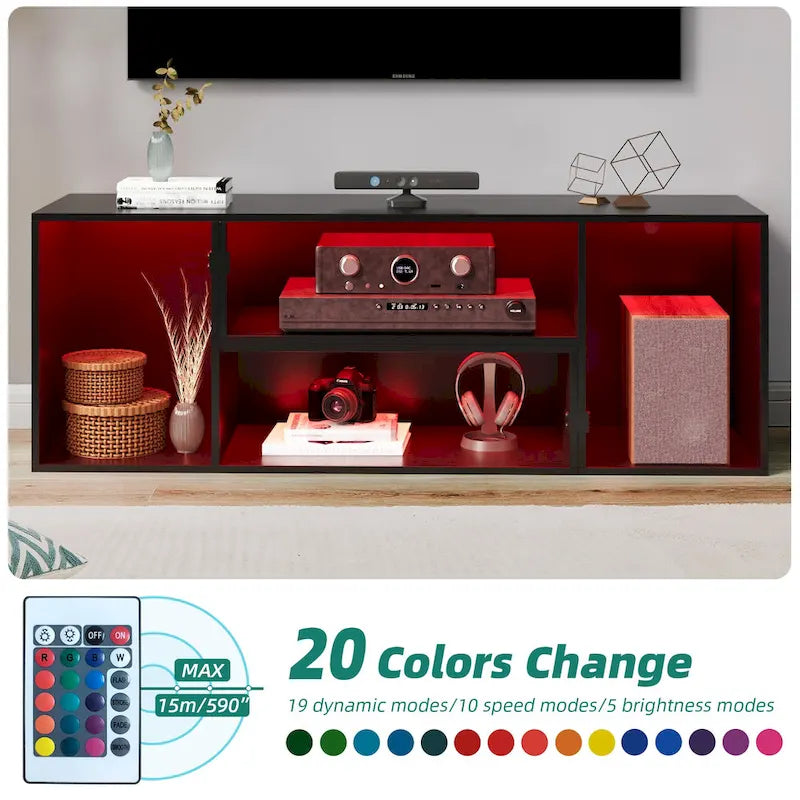 Meuble TV DIY moderne, meuble de rangement transformable avec bande lumineuse LED.