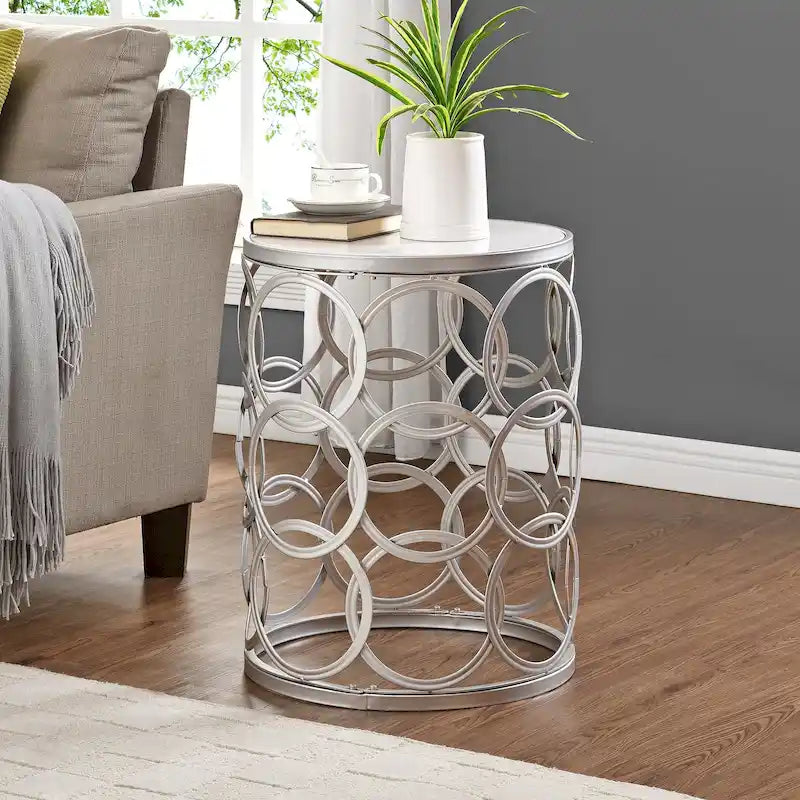 Table ronde dorée, fer forgé, 16,75 x 16,75 x 22 pouces